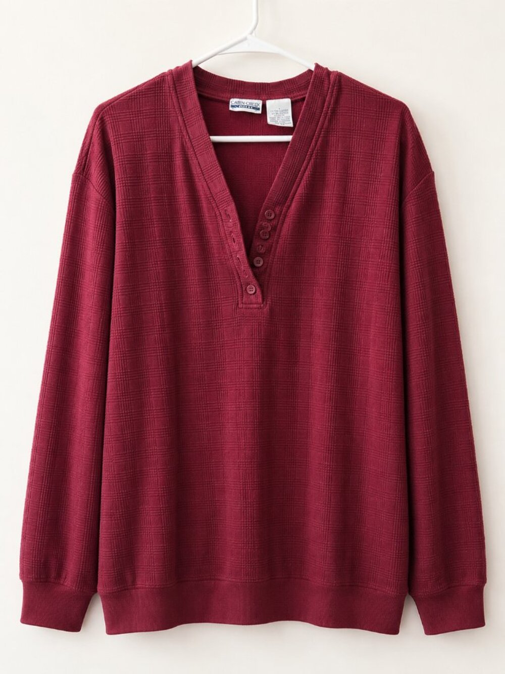 Cabin Creek Maroon Long-Sleeve Knitted Half Button-Up Top